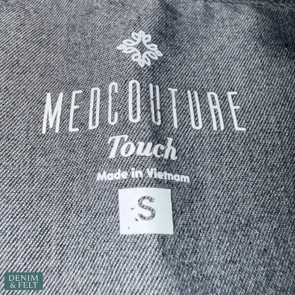 Med Couture Touch Gray Scrub Top Black Shoulder Detail Size Small - Picture 5 of 6